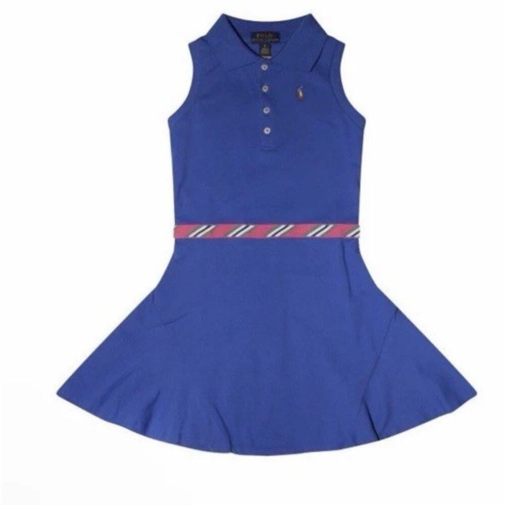POLO RALPH LAUREN Blue Iris Cotton Sleeveless Polo Dress 3/3T